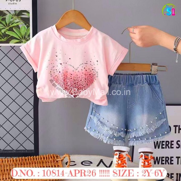 YE ZAI XIN TENG || Fashion Kids 2 Pcs Set For Girl Short And Top Pink & Blue || 2 To 6 Year 10814